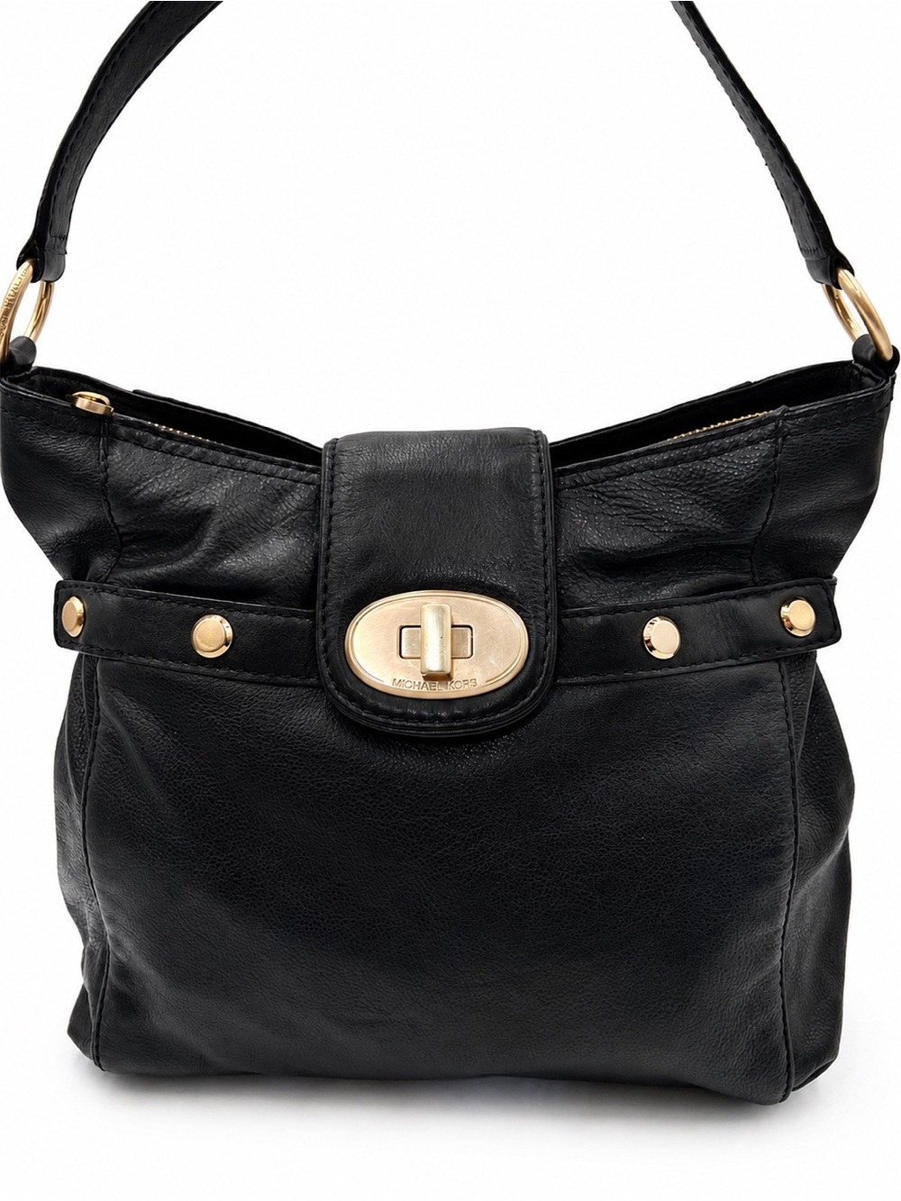 Vintage Michael Kors Chandler Hobo Bag Black Pebbled Leather Gold Studded Purse
